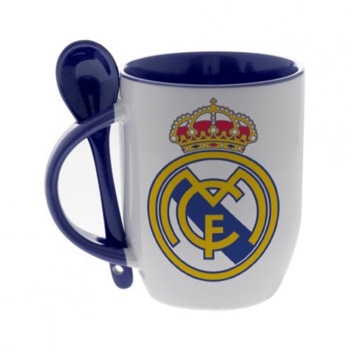 Синяя кружка с ложкой с логотипом Реал Мадрид